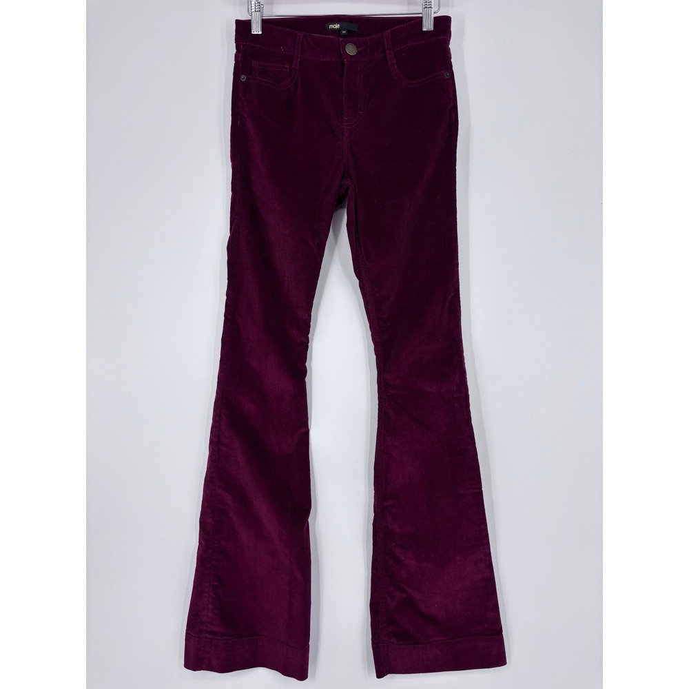 Maje Pavory Flared Mid Rise Corduroy Pants Womens 34 Burgundy Bordeaux 70s Retro